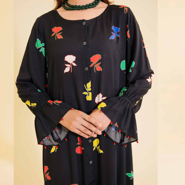 1 Pc Black Printed Fustaan Single Shirt