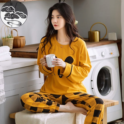 2 Pcs Women's Stitched Cotton Jersey Printed Night Suit - Yellow