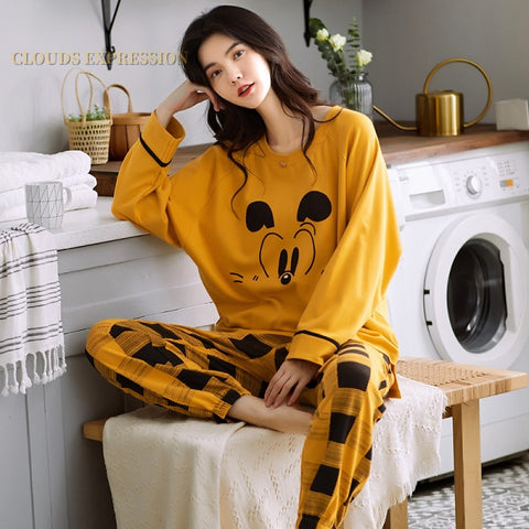 2 Pcs Women's Stitched Cotton Jersey Printed Night Suit - Yellow