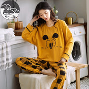 2 Pcs Women's Stitched Cotton Jersey Printed Night Suit - Yellow