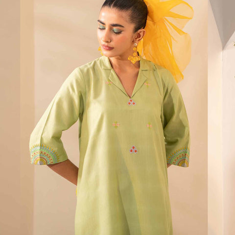 1 Pc Light Green Embroidered Shirt