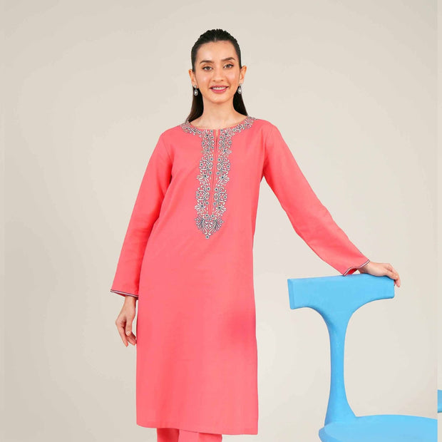 1 Pc Dark Pink Embroidered Shirt