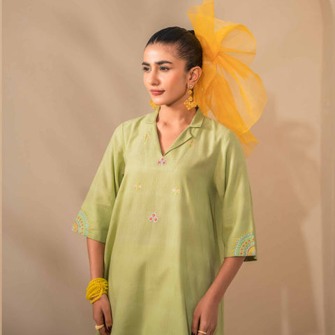 1 Pc Light Green Embroidered Shirt