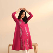 1 Pc Printed Fuchsia Embroidered Shirt