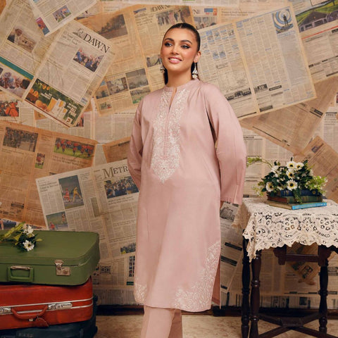 1 Piece Pink Embroidered Suit