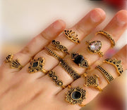 15 Pcs Alloy Antique Gold Plated Bohemian Plain Ring Set