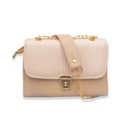 Demure Cream Stylish Hand Bag With Top Handle