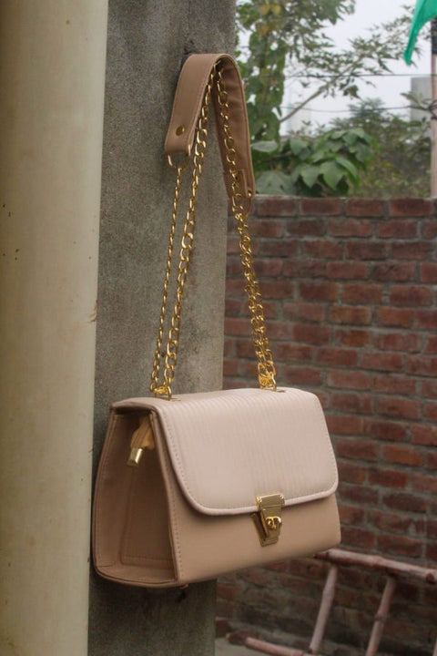 Demure Cream Stylish Hand Bag With Top Handle