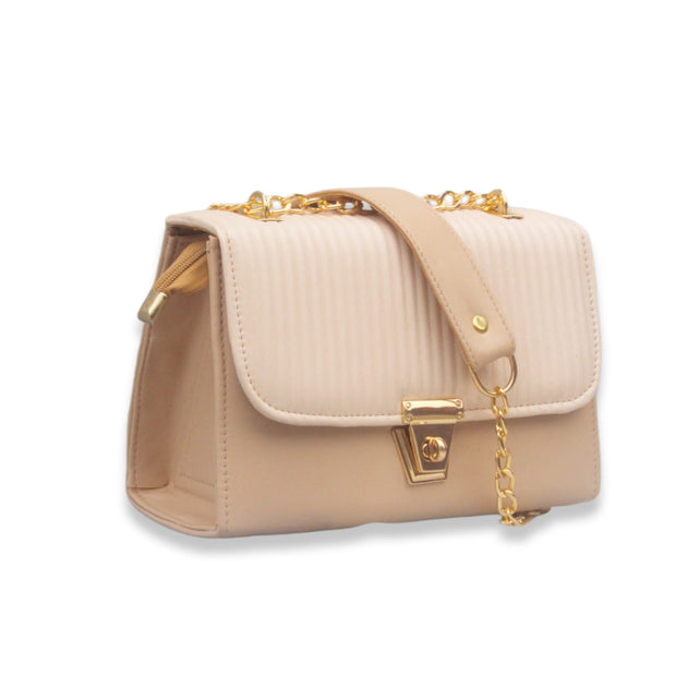 Demure Cream Stylish Hand Bag With Top Handle