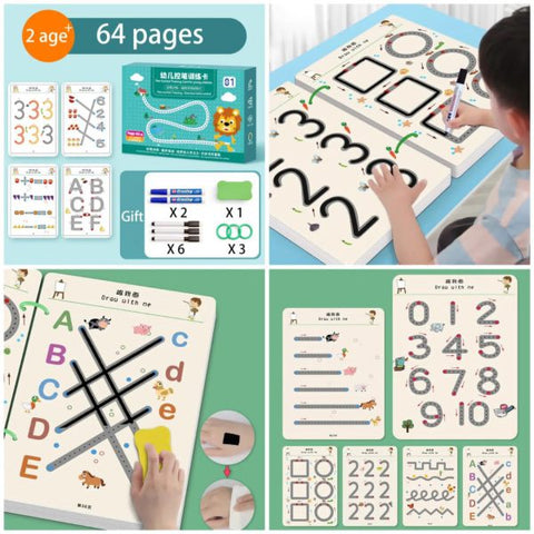 Kids Educational Learning Tracing Book ( 64 Pages) | With Two Markers Duster Attached.