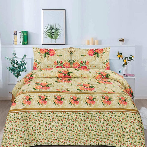 3 Pcs Cotton Printed Double Skin Bedsheets