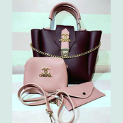 3 PCs Leather Hand Bag Set