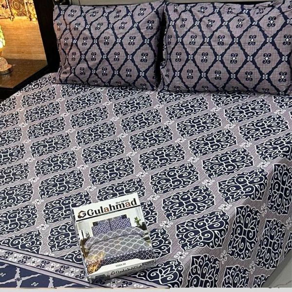 3 Pcs Mix Cotton Printed Double Grey Bedsheets