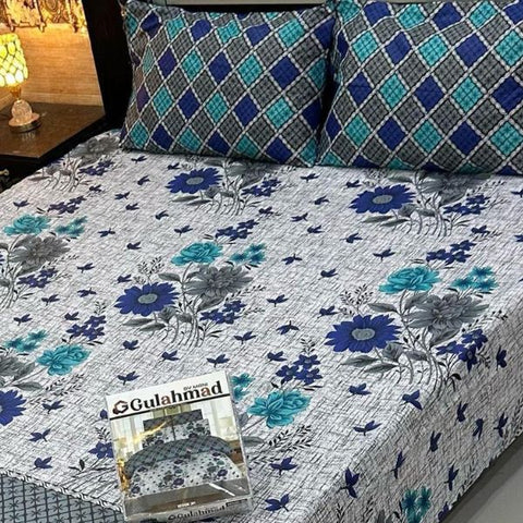 3 Pcs Mix Cotton Printed Double light Grey Bedsheets