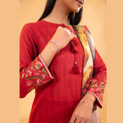 1  Piece Red Printed Embroidered Shirt