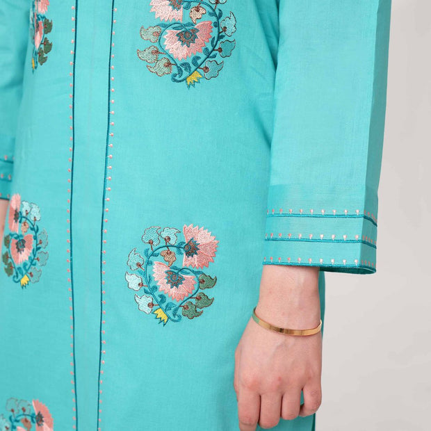 1  Pc Light Blue  Embroidered Shirt