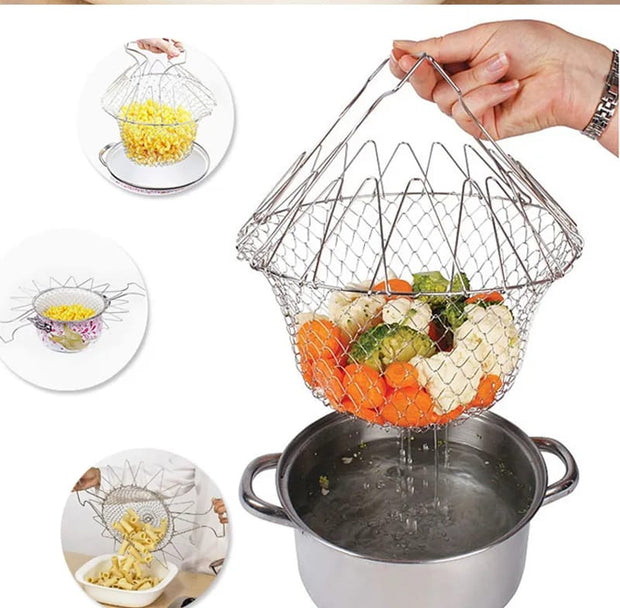 Multi Functional Foldable Rinse Basket, Chef Basket Drainer, Magic