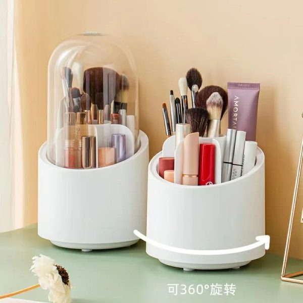 Brush Container Makeup Brush Holder Dust-proof Rotating Plastic Lipstick Eyebrow Pencil Vanity Supplies(random Color )