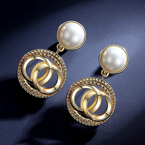 Pearl Stud With Circular Drop Earring