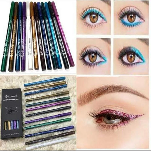 Water Proof Eyeliner Pack Of 12 (random Color Shades)