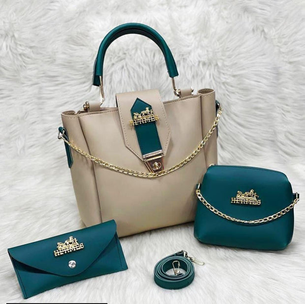 3 PCs Leather Hand Bag Set