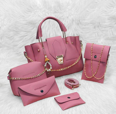 5 PCs Leather Hand Bag Set