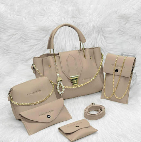 5 PCs Leather Hand Bag Set