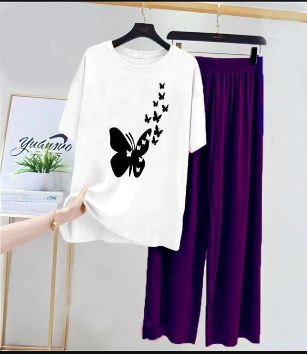 2 Piece White & Purple  Ladies Nightwear Suit