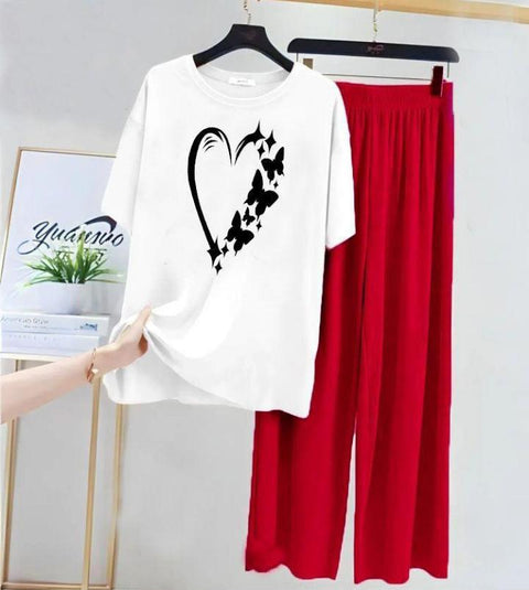 2 Piece White & Red  Ladies Nightwear Suit