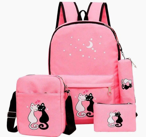 4 Pcs Cat Nylon Backpack Set