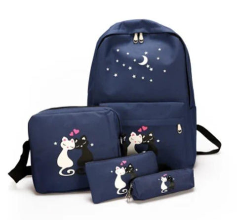 4 Pcs Cat Nylon Backpack Set