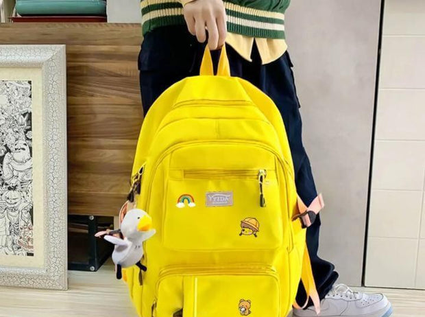 Girls Stylish Yellow Backpack With Free Keychain