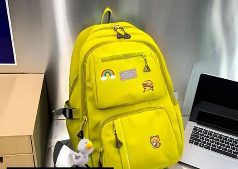 Girls Stylish Yellow Backpack With Free Keychain