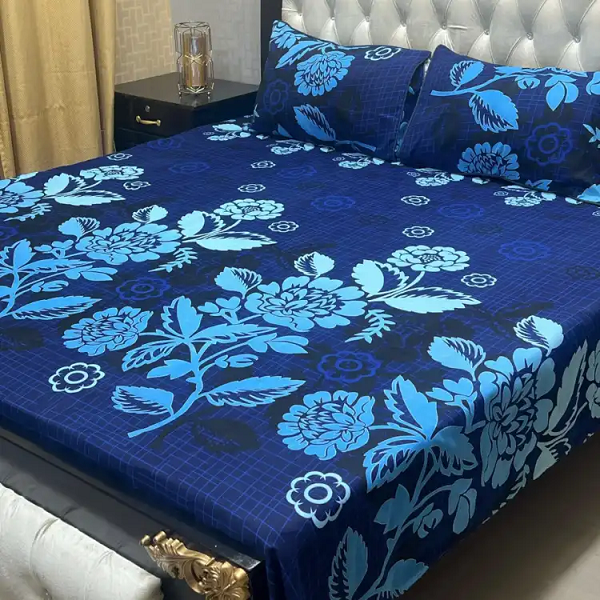 3 Pcs Crystal Cotton Printed Double Bedsheet