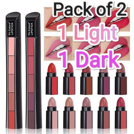 Pack Of 2) Matte Lipsticks | 5 In 1 | Red Brown Nude Pink Maroon |