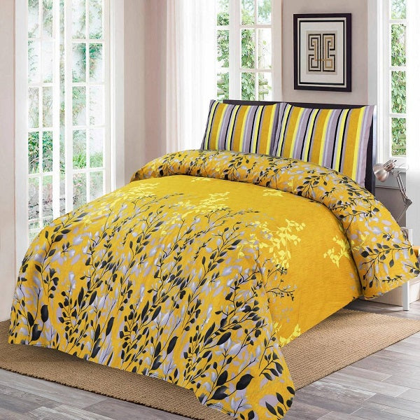 3 Pcs Mix Cotton Printed Double Yellow Bedsheets